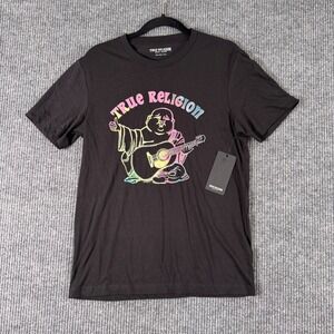 New True Religion Mens Small T Shirt Black Tie Dye Buddha Graphic Tee Streetwear